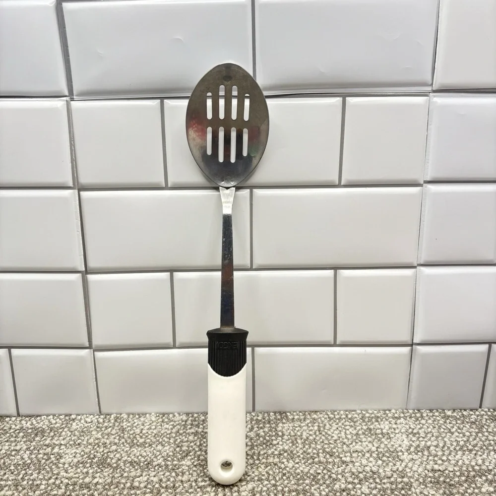 Vintage Ekco Slotted Spoon Stainless‎ Black And White Handle Serving 13